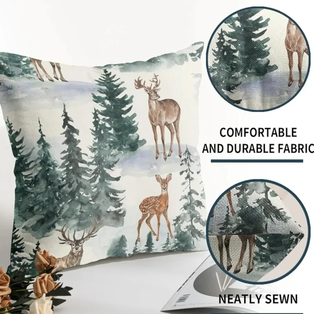 Holiday Deer Print Pillow Covers & Velvet Ribbon Bundle 6 X 18yds